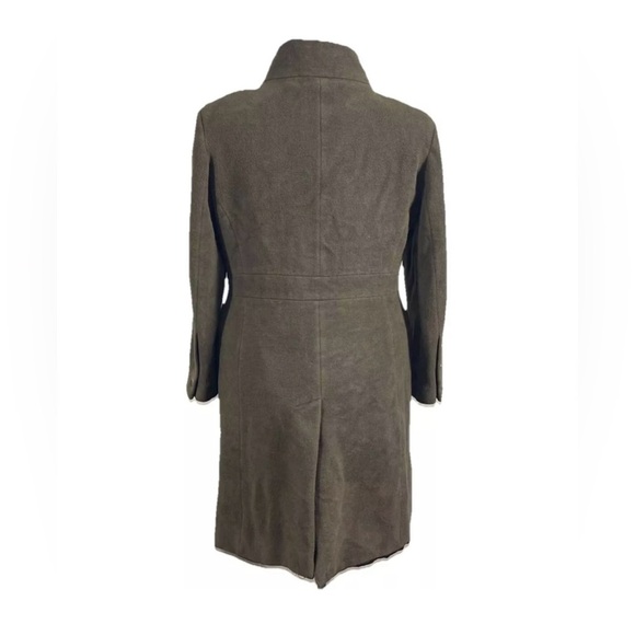 Calvin Klein Angora Wool Blend Trench Coat Olive Green Sz L Mob Wife Mock Neck - Picture 3 of 14